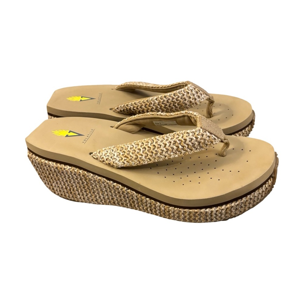 Volatile Beige Woven Platform Flip Flops